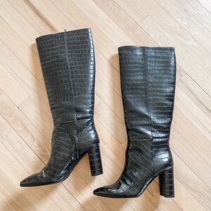 H&M Premium Black Croc Embossed Block Heel Boots Size 9.5 / EU 41 NWT 🏷️